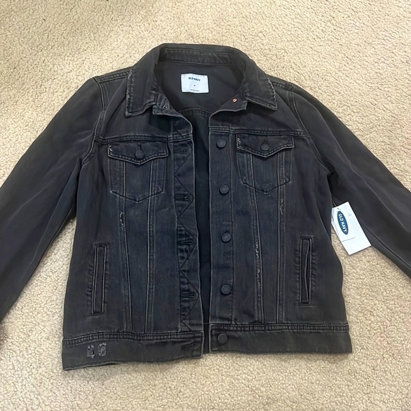 Old Navy Black distressed denim jacket - Picture 1 of 2